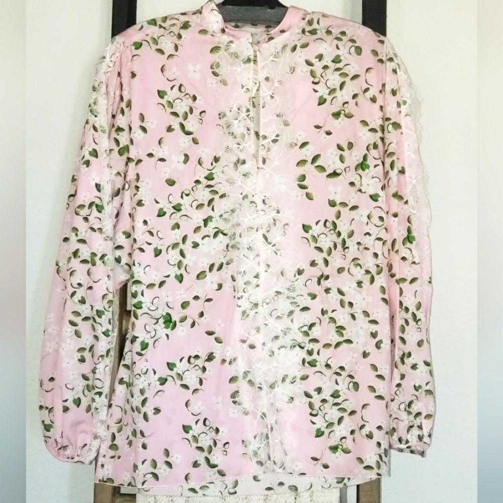 NWT Giambattista Valli Woman Pink Couture Floral Lace-Trim Blouse Top Size  US6.
